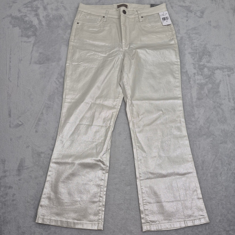 NWOT KUT from Kloth Kelsey Fab Ab Ankle Flare Jeans Silver Metallic 14 KP2107MA1